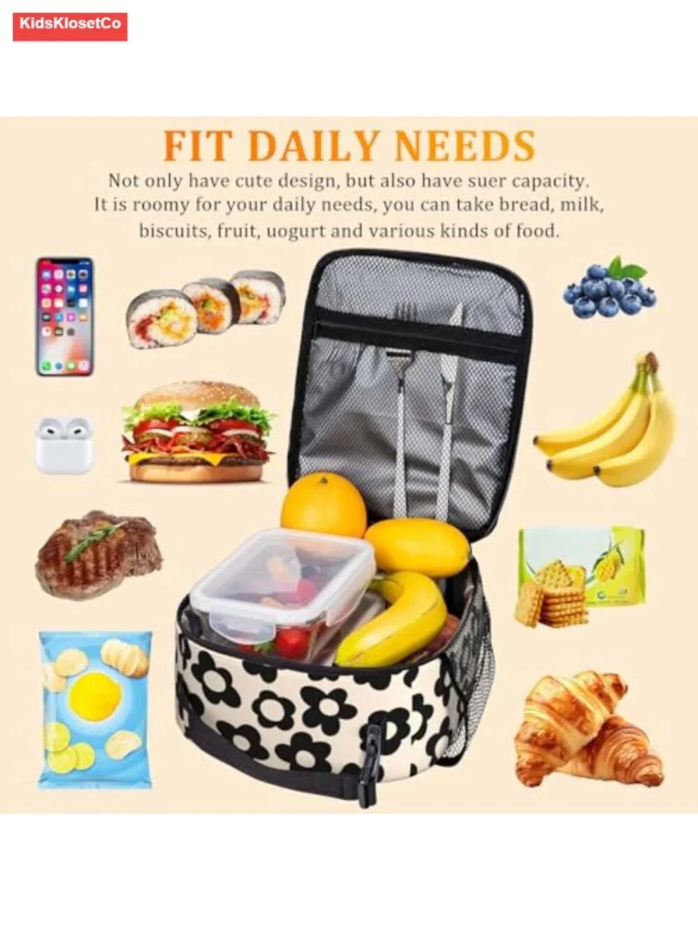Insulated Lunch Bag Reusable Cooler Tote with Cup Holder Oxford Cloth